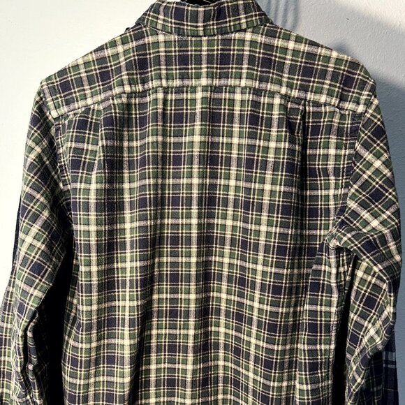 Eddie Bauer Relaxed Fit Navy & Green Plaid 100% Cotton Flannel Button-Up SZ Sm - Picture 5 of 5